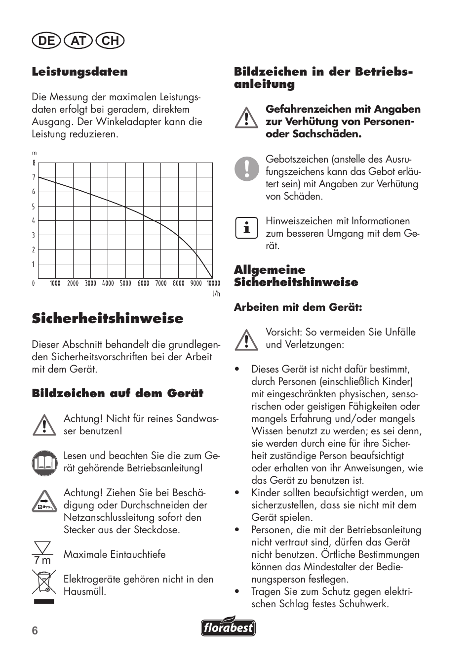 Sicherheitshinweise, De at ch | Florabest FTP 400 B2 User Manual | Page 6 / 54