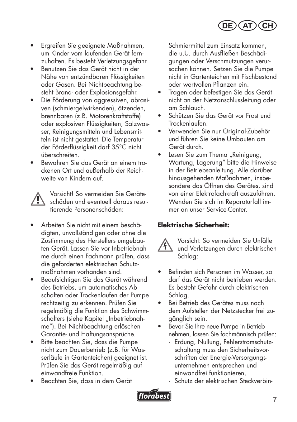 De at ch | Florabest FTP 400 B2 User Manual | Page 7 / 54