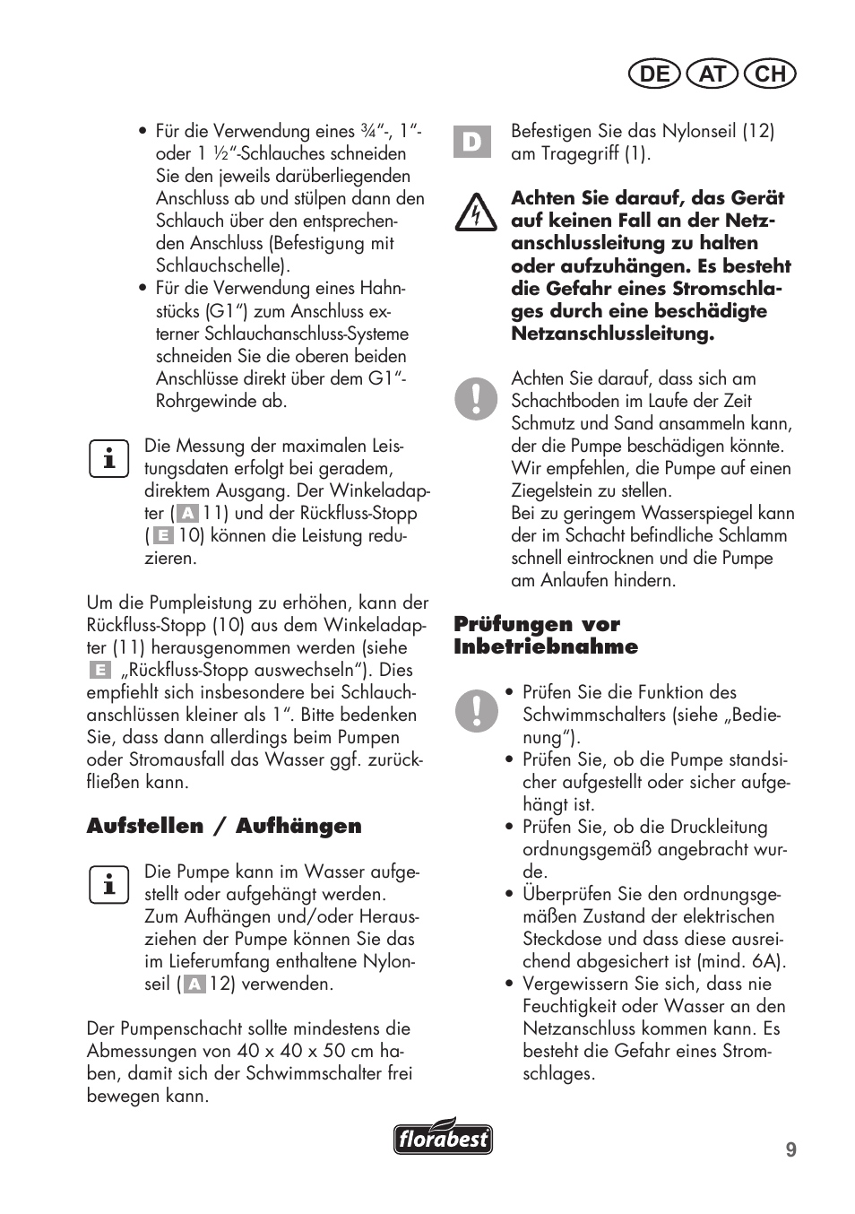De at ch | Florabest FTP 400 B2 User Manual | Page 9 / 54