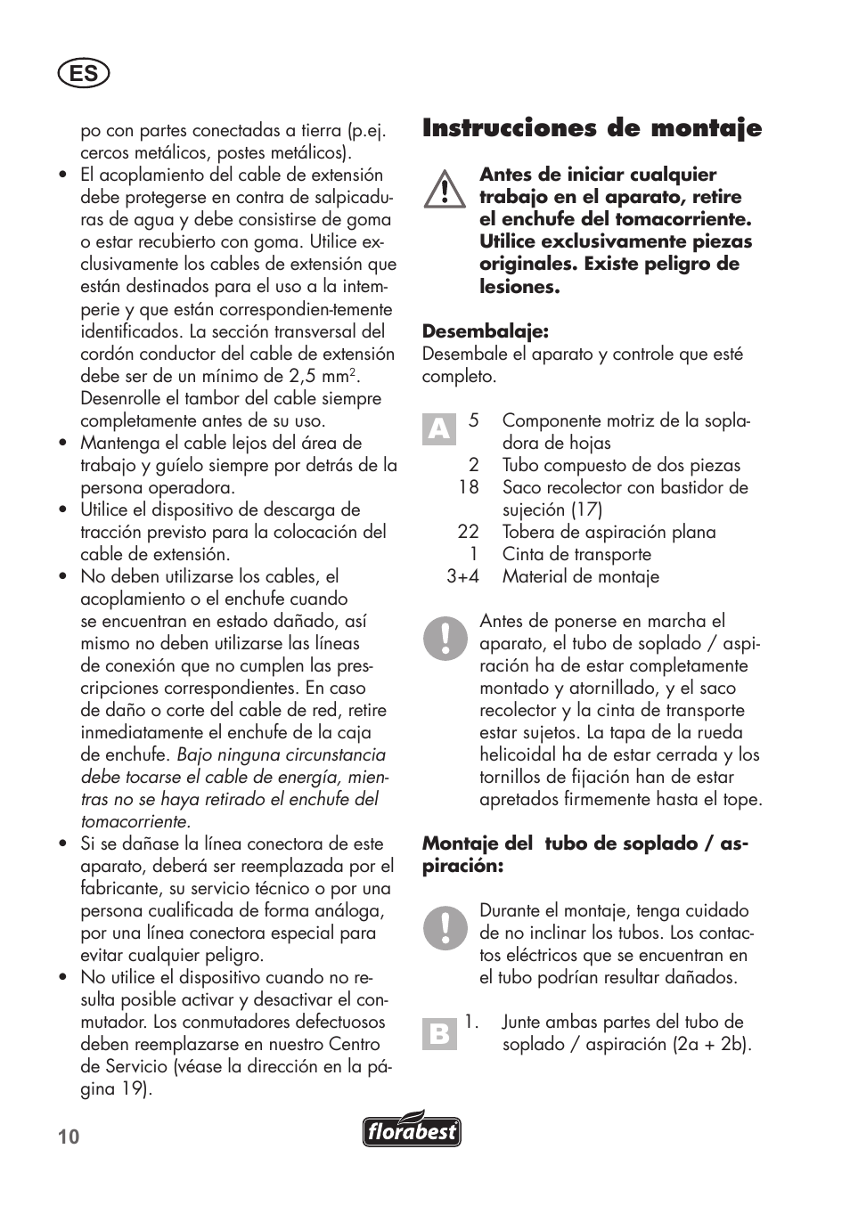 Instrucciones de montaje | Florabest FLB 2500 A2 User Manual | Page 10 / 70