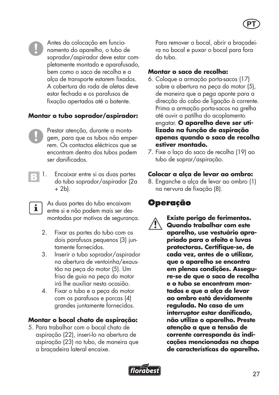 Operação | Florabest FLB 2500 A2 User Manual | Page 27 / 70
