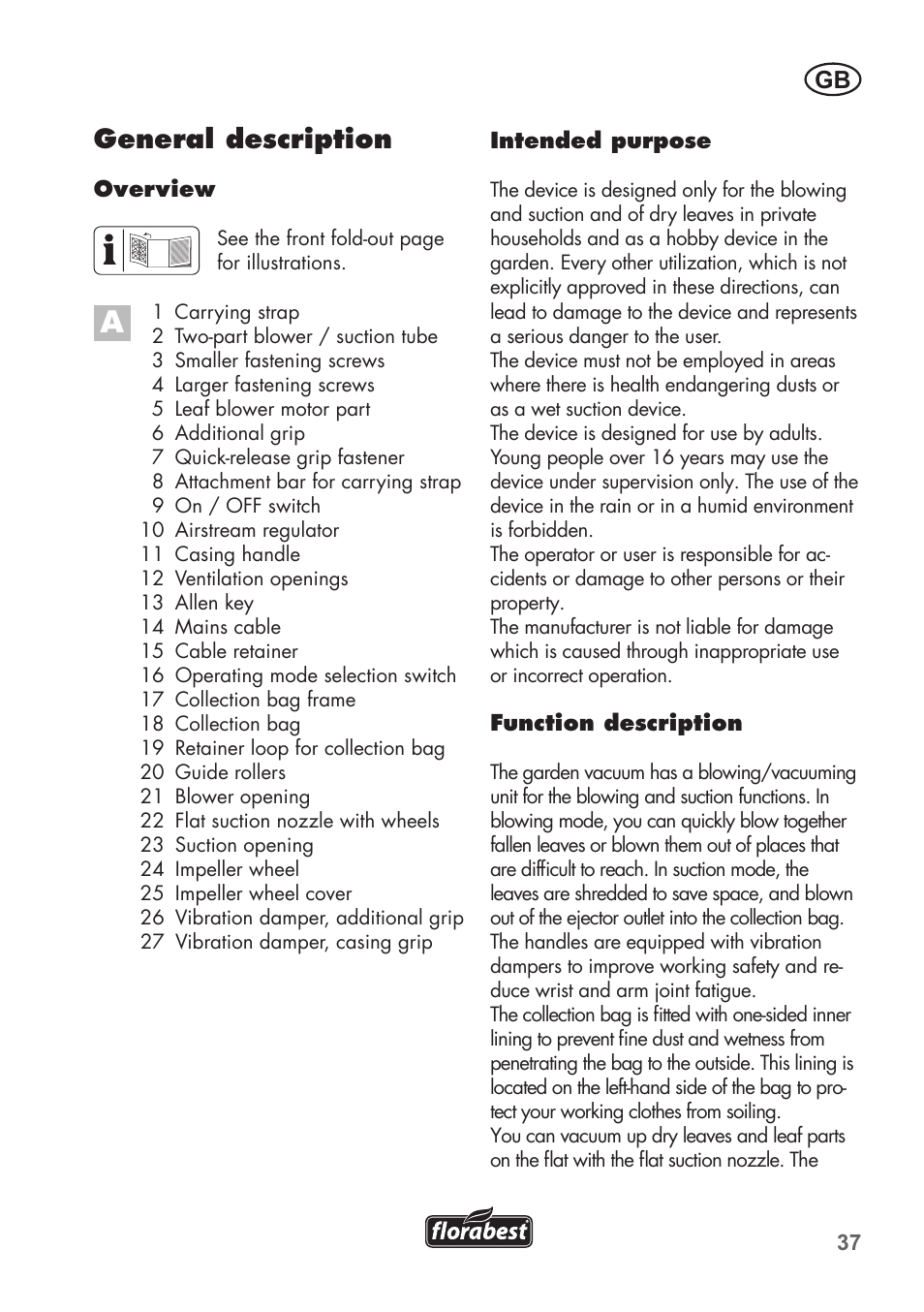 General description | Florabest FLB 2500 A2 User Manual | Page 37 / 70