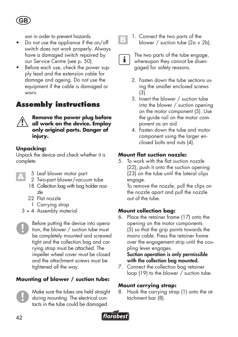 Assembly instructions | Florabest FLB 2500 A2 User Manual | Page 42 / 70