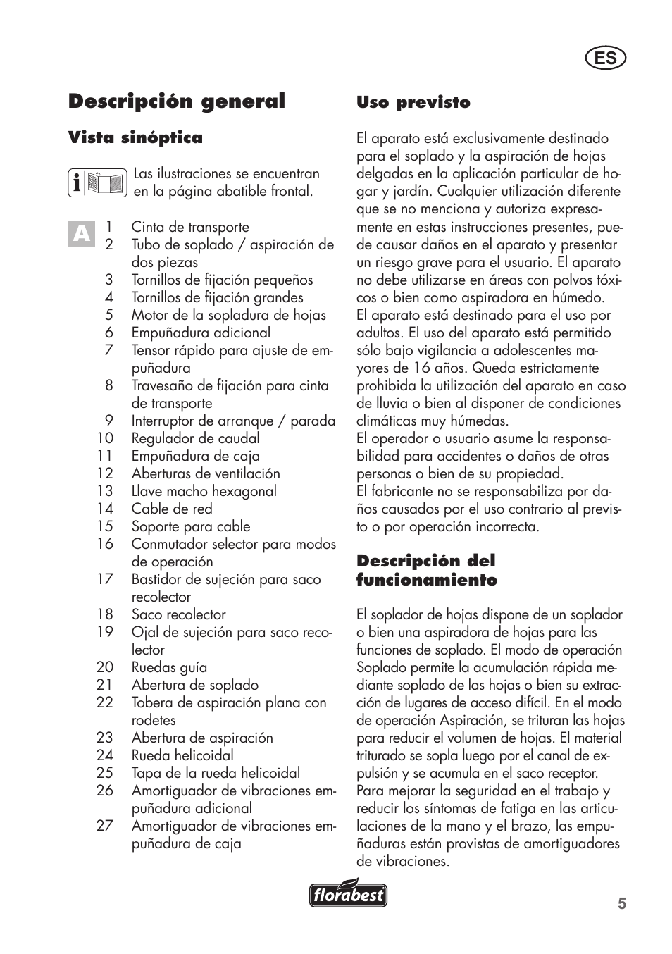 Descripción general | Florabest FLB 2500 A2 User Manual | Page 5 / 70