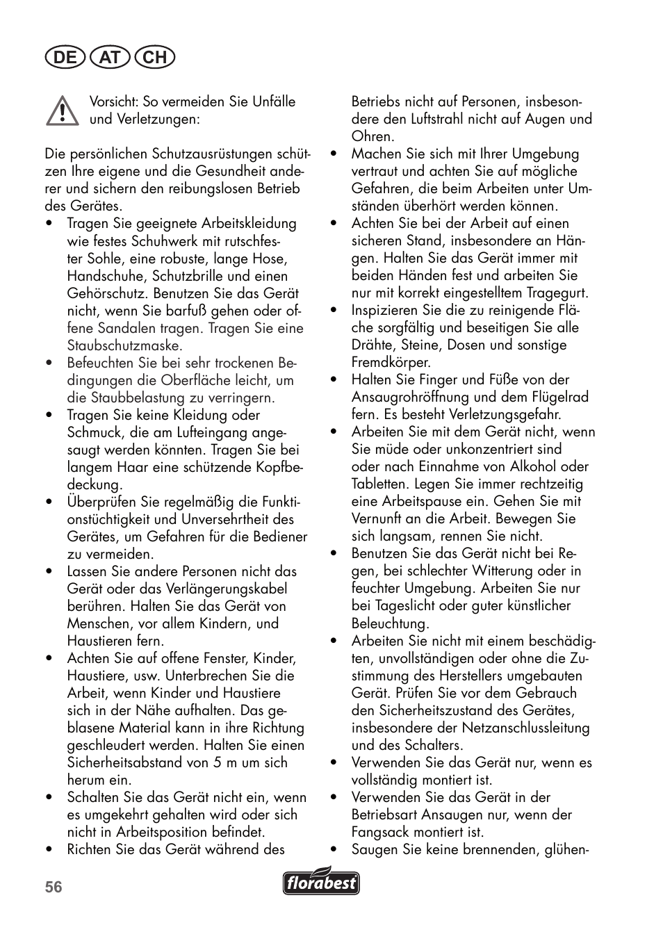 De at ch | Florabest FLB 2500 A2 User Manual | Page 56 / 70