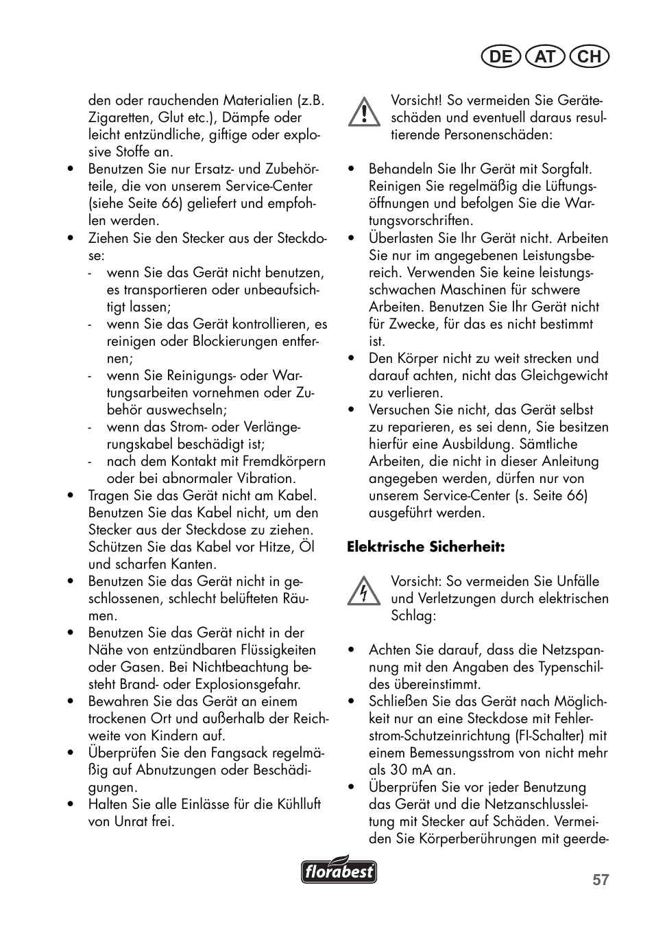 De at ch | Florabest FLB 2500 A2 User Manual | Page 57 / 70