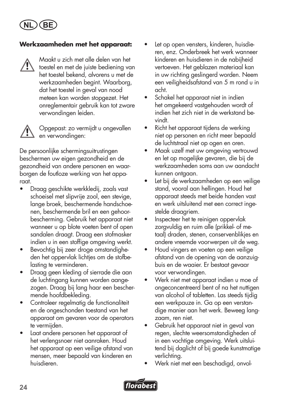 Nl be | Florabest FLB 2500 A2 User Manual | Page 24 / 70