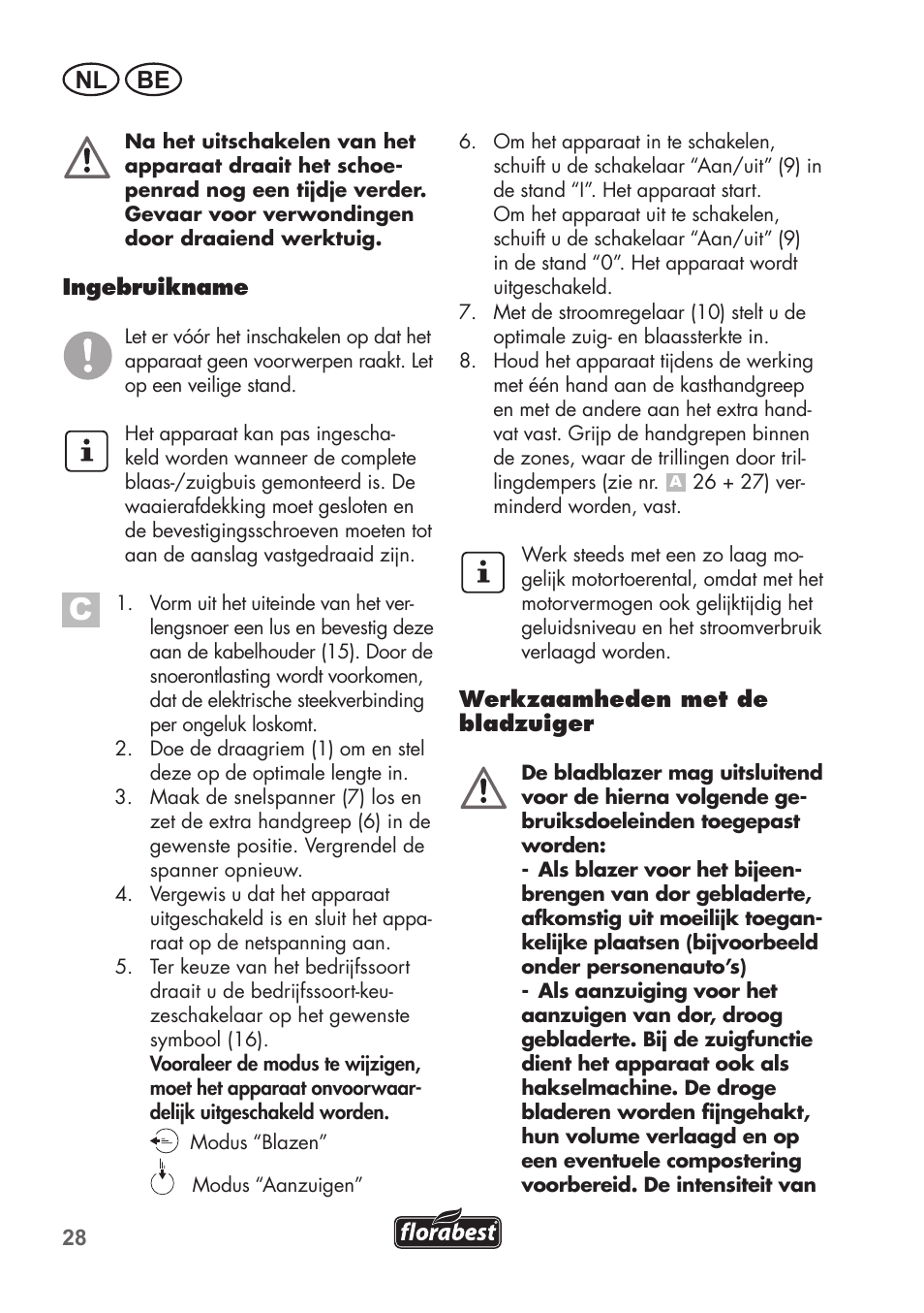 Nl be | Florabest FLB 2500 A2 User Manual | Page 28 / 70