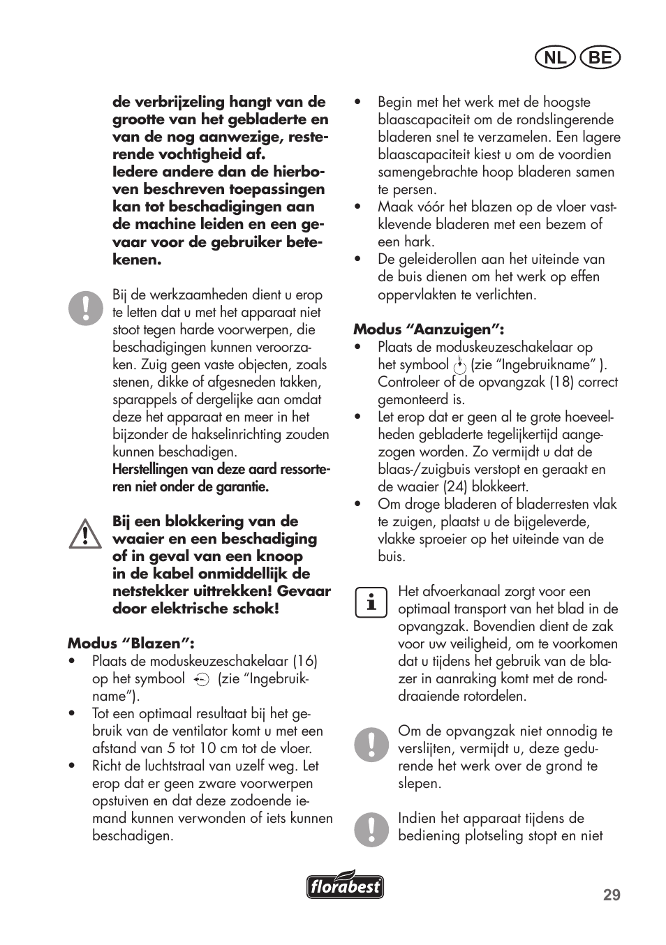 Be nl | Florabest FLB 2500 A2 User Manual | Page 29 / 70