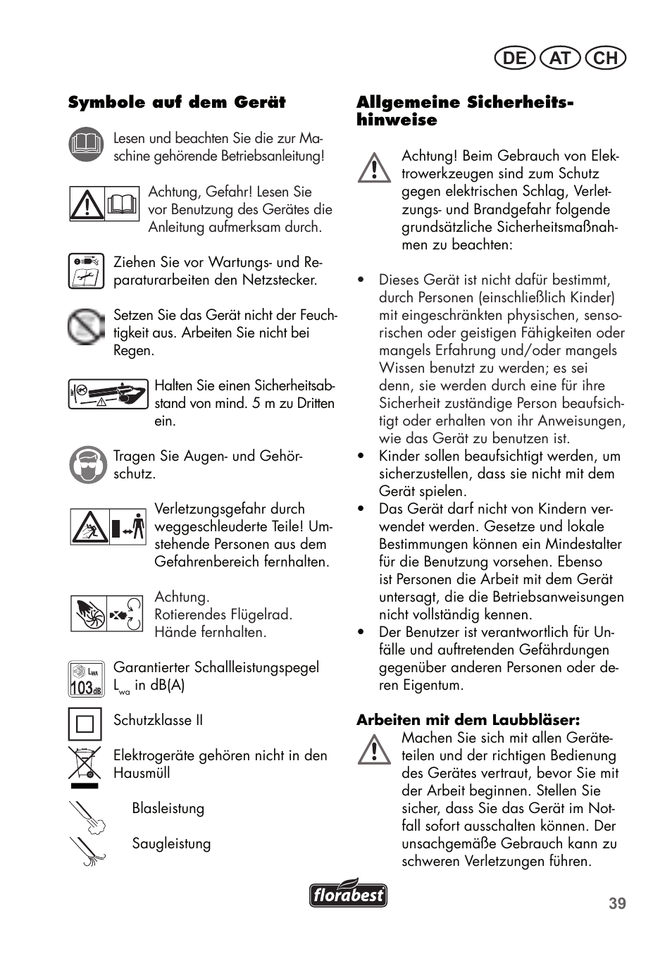De at ch | Florabest FLB 2500 A2 User Manual | Page 39 / 70