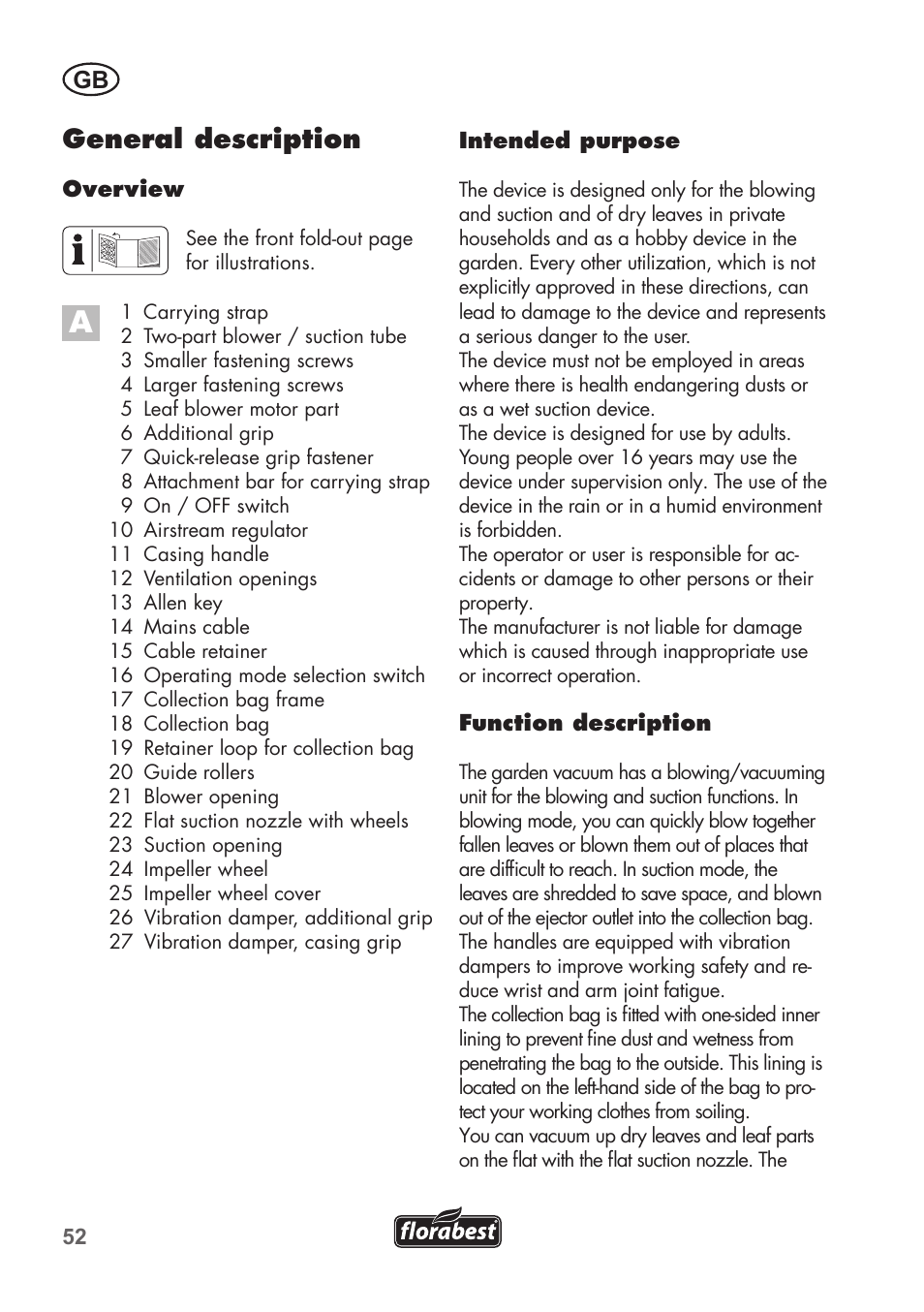 General description | Florabest FLB 2500 A2 User Manual | Page 52 / 70