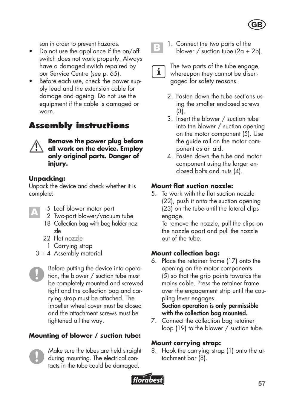 Assembly instructions | Florabest FLB 2500 A2 User Manual | Page 57 / 70