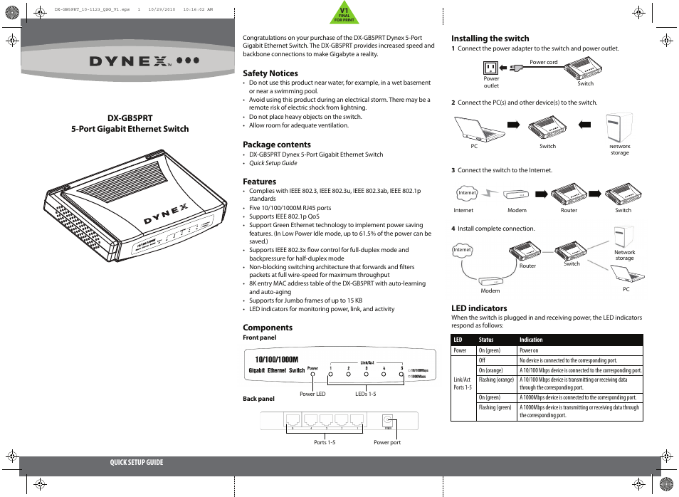 Dynex DX-GB5PRT User Manual | 2 pages