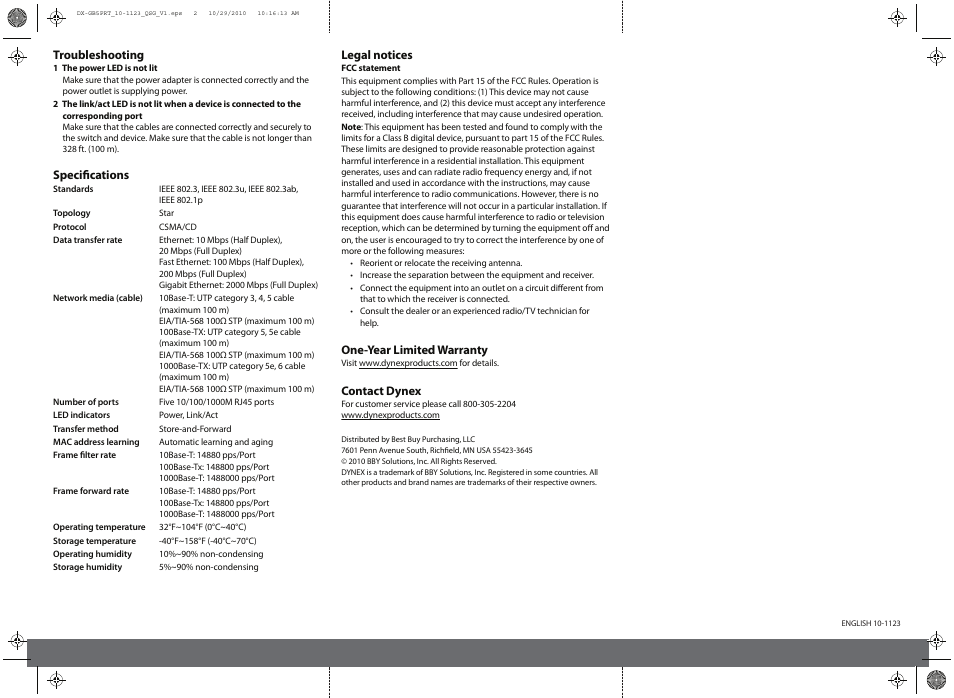 Dynex DX-GB5PRT User Manual | Page 2 / 2