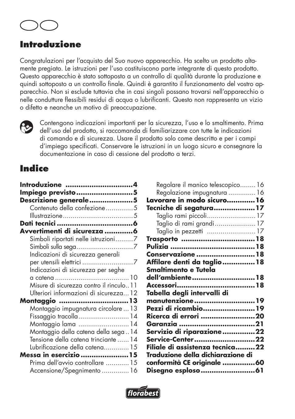 Introduzione, Indice, It mt | Florabest FHE 550 B2 User Manual | Page 4 / 64