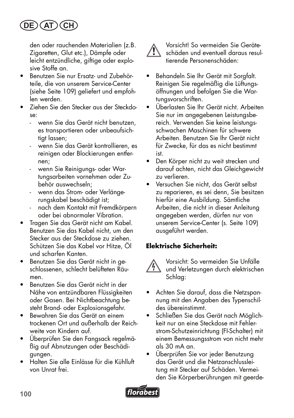 De at ch | Florabest FLB 2500 A2 User Manual | Page 100 / 114