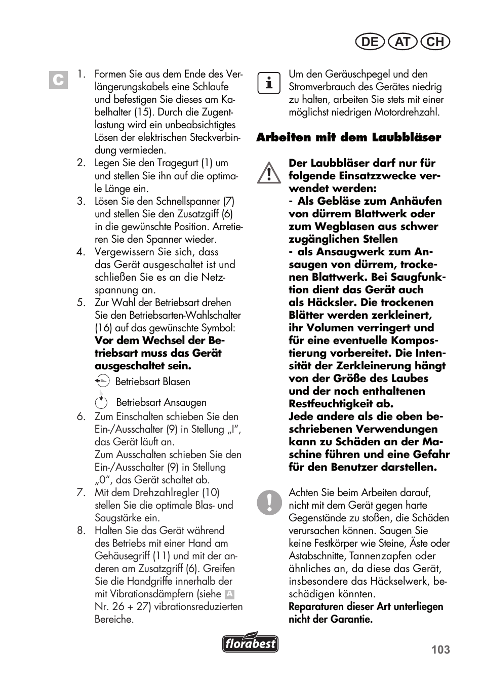 De at ch | Florabest FLB 2500 A2 User Manual | Page 103 / 114