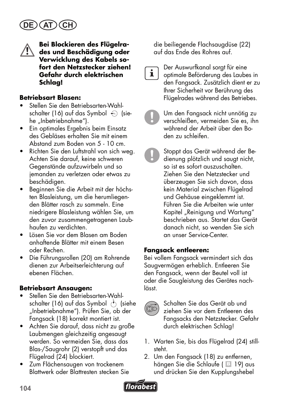 De at ch | Florabest FLB 2500 A2 User Manual | Page 104 / 114