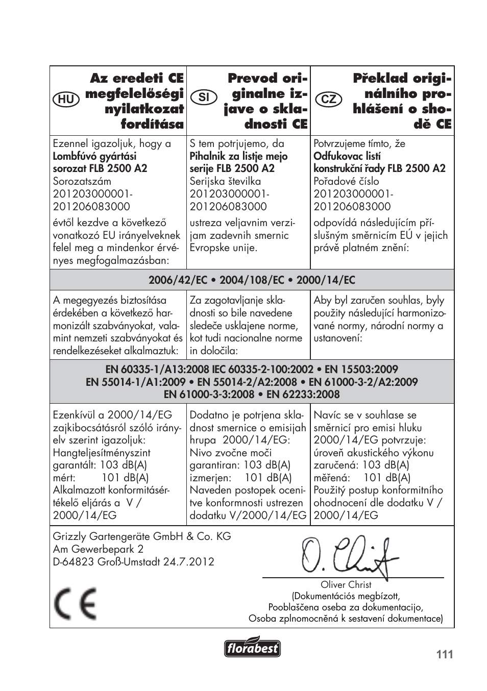 Florabest FLB 2500 A2 User Manual | Page 111 / 114