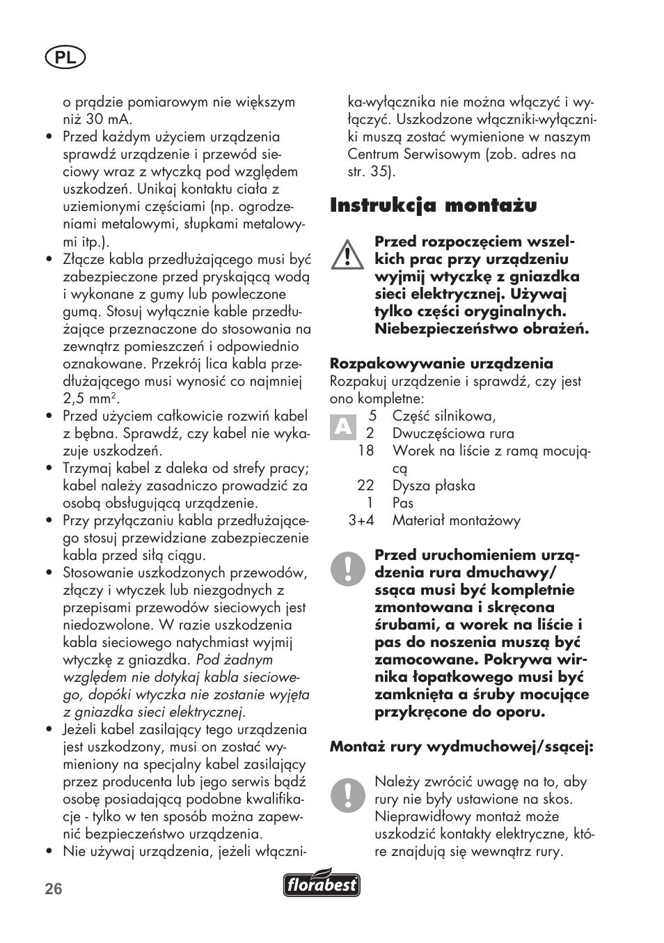 Instrukcja montażu | Florabest FLB 2500 A2 User Manual | Page 26 / 114