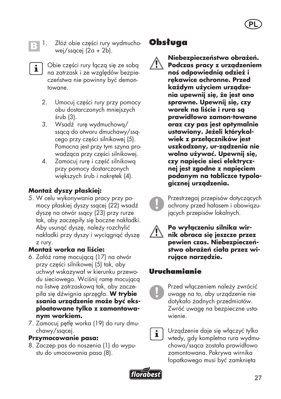 Obsługa | Florabest FLB 2500 A2 User Manual | Page 27 / 114