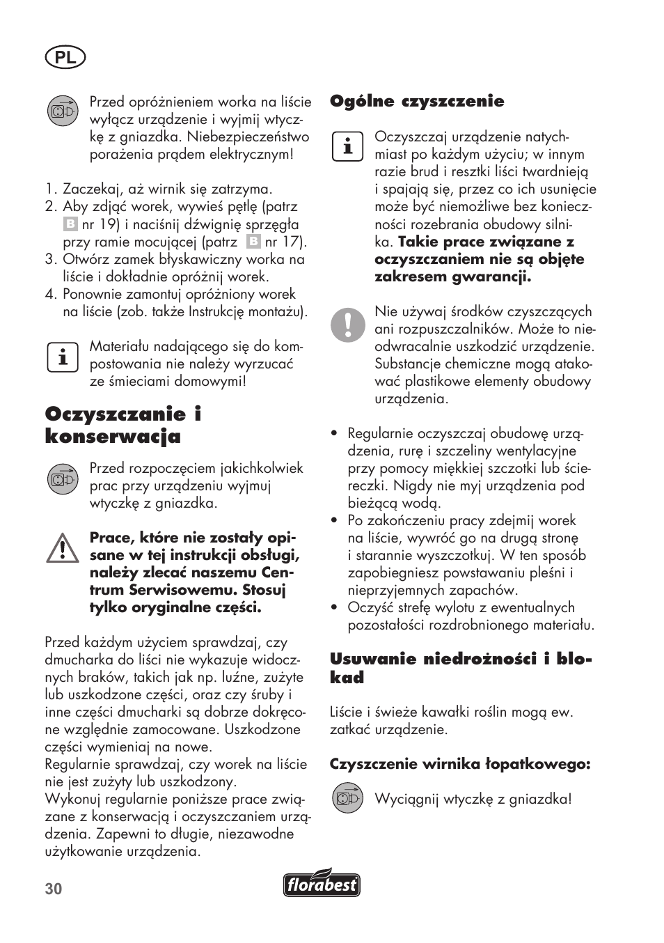 Oczyszczanie i konserwacja | Florabest FLB 2500 A2 User Manual | Page 30 / 114