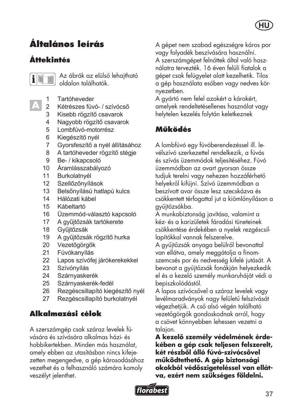 Általános leírás | Florabest FLB 2500 A2 User Manual | Page 37 / 114