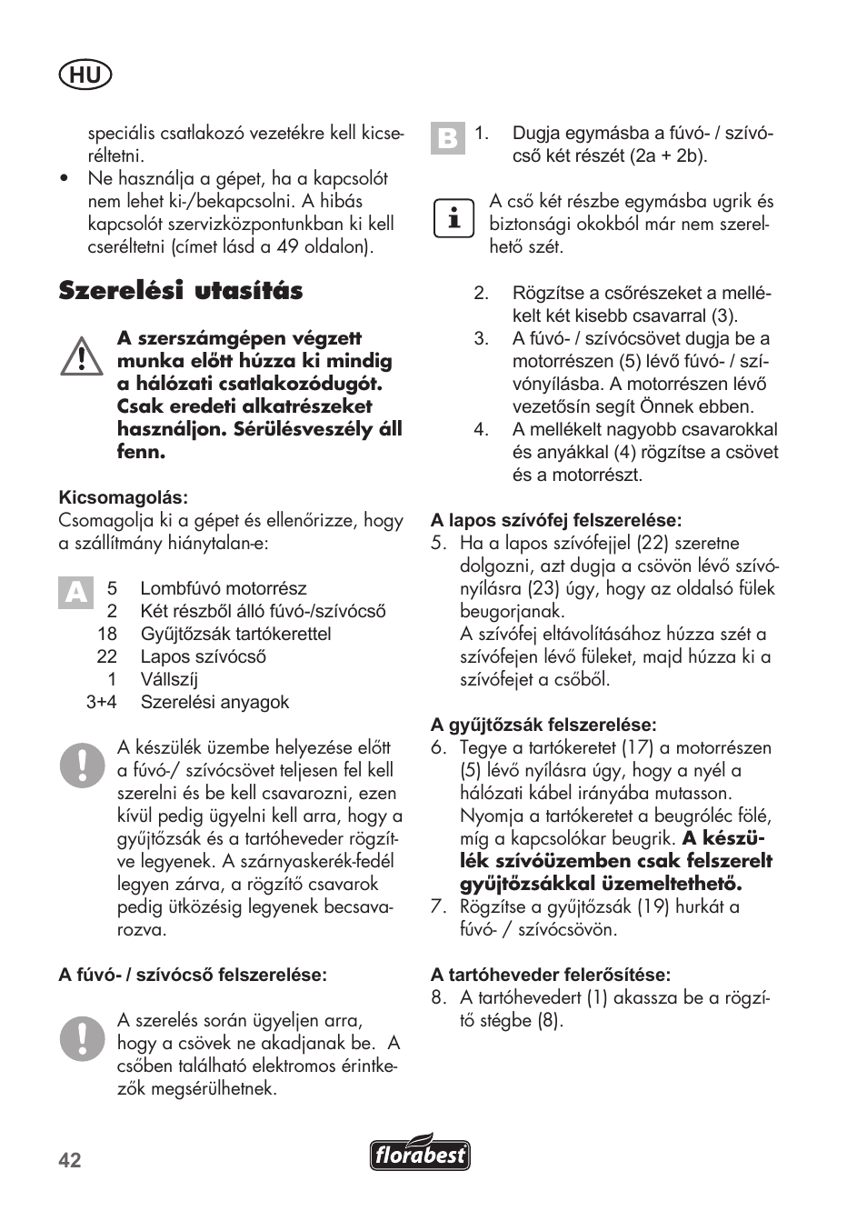 Szerelési utasítás | Florabest FLB 2500 A2 User Manual | Page 42 / 114