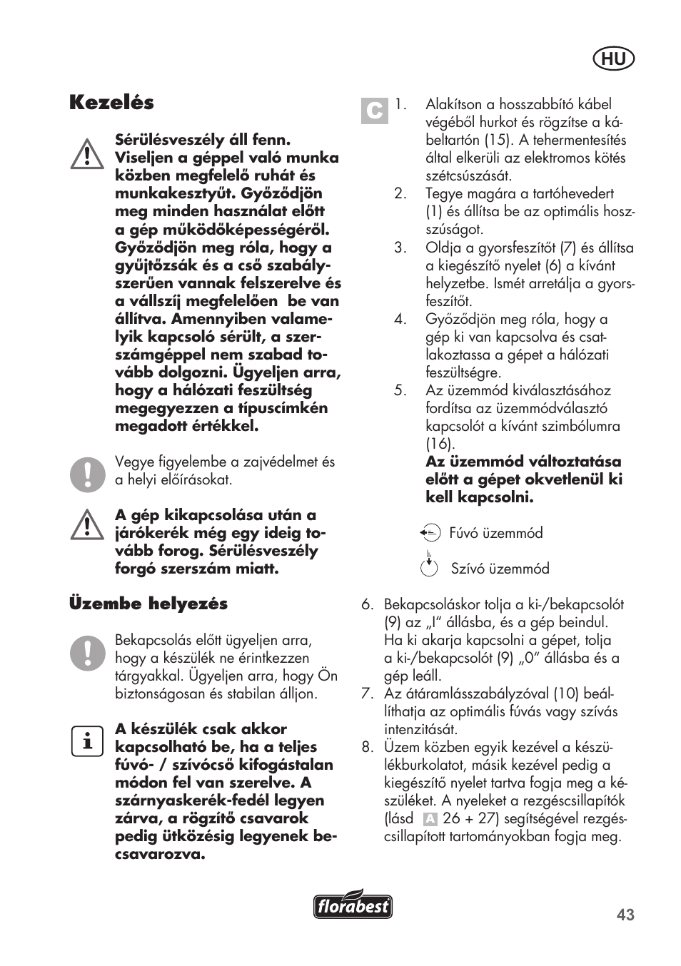 Kezelés | Florabest FLB 2500 A2 User Manual | Page 43 / 114