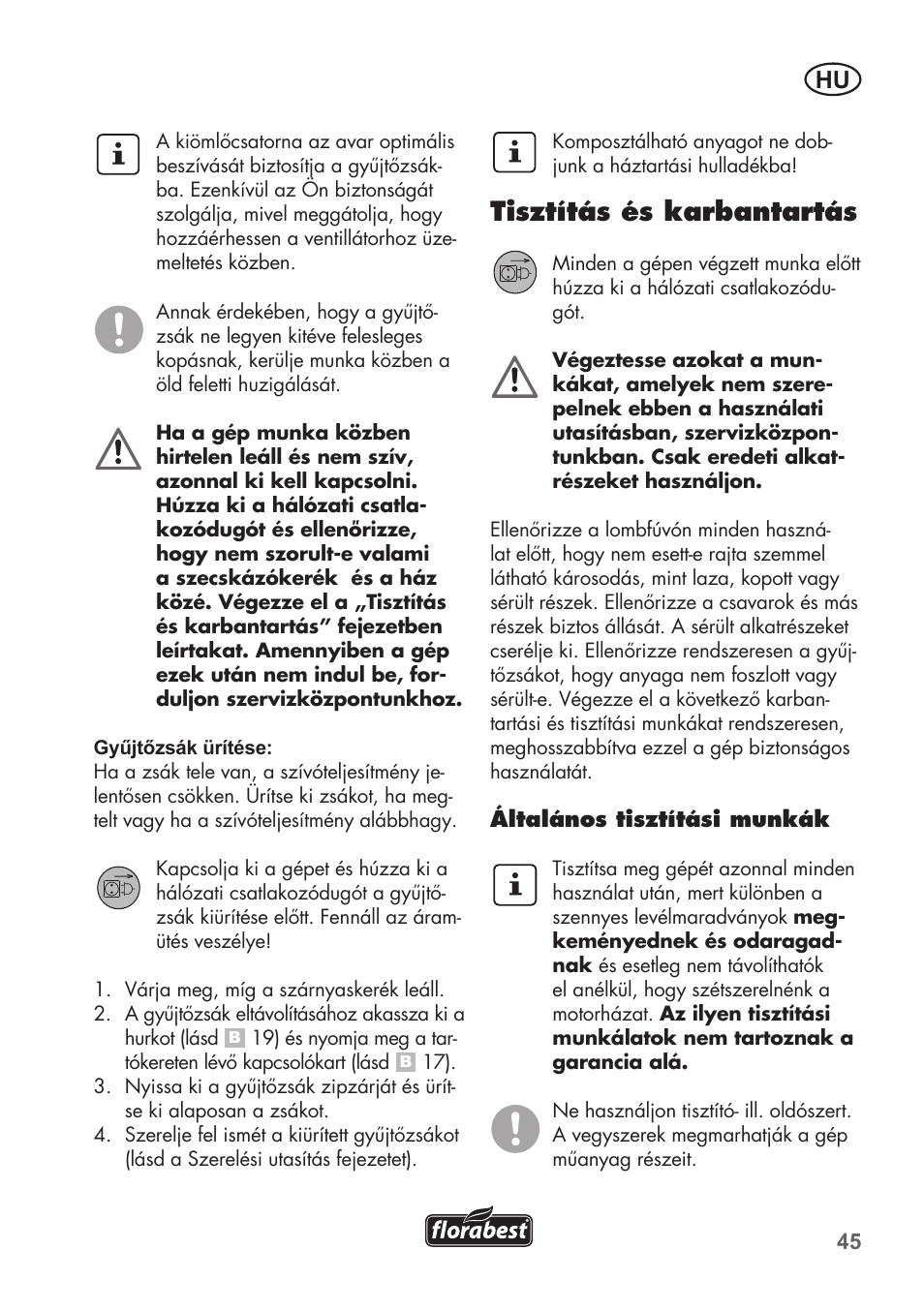 Tisztítás és karbantartás | Florabest FLB 2500 A2 User Manual | Page 45 / 114