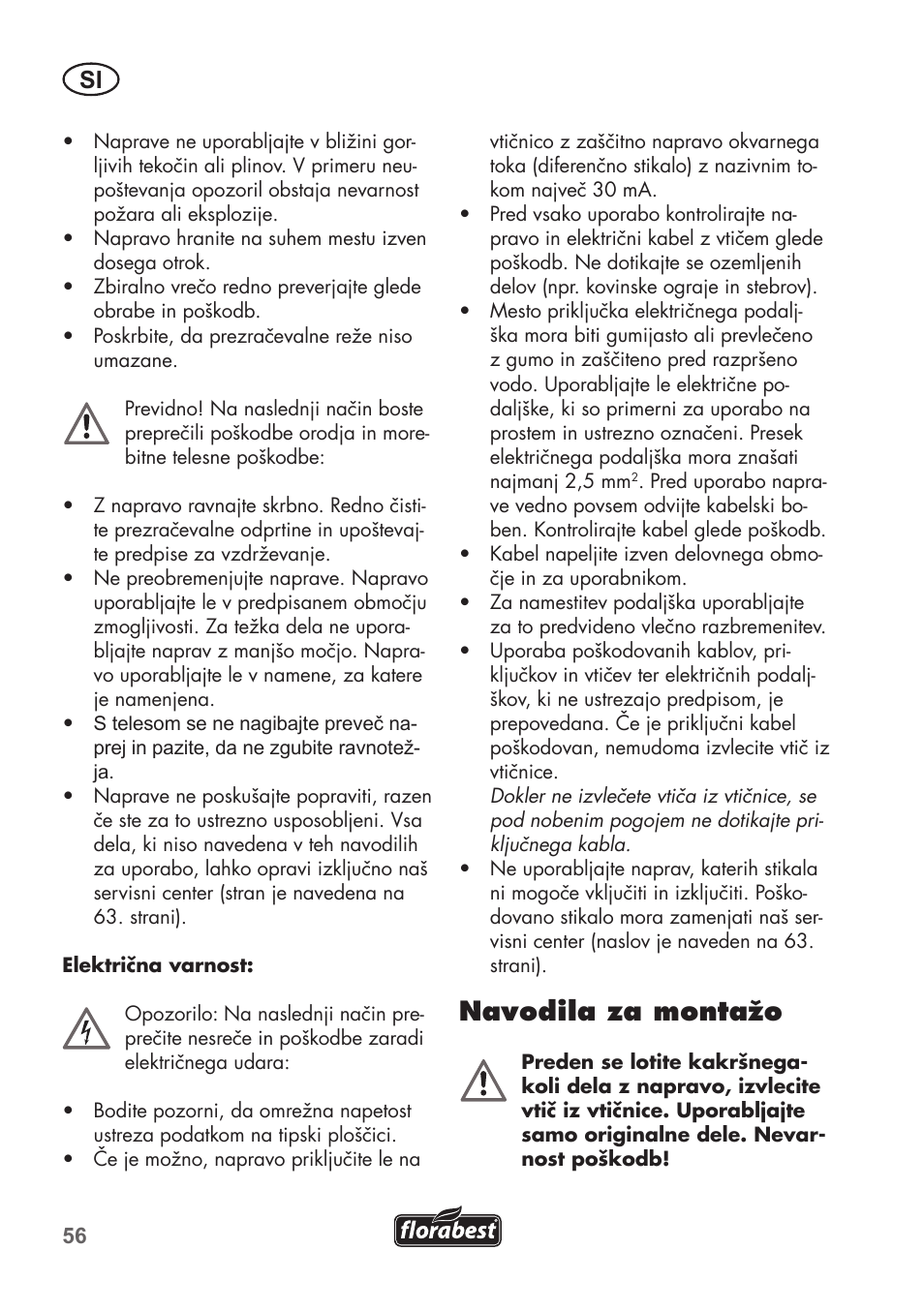 Navodila za montažo | Florabest FLB 2500 A2 User Manual | Page 56 / 114