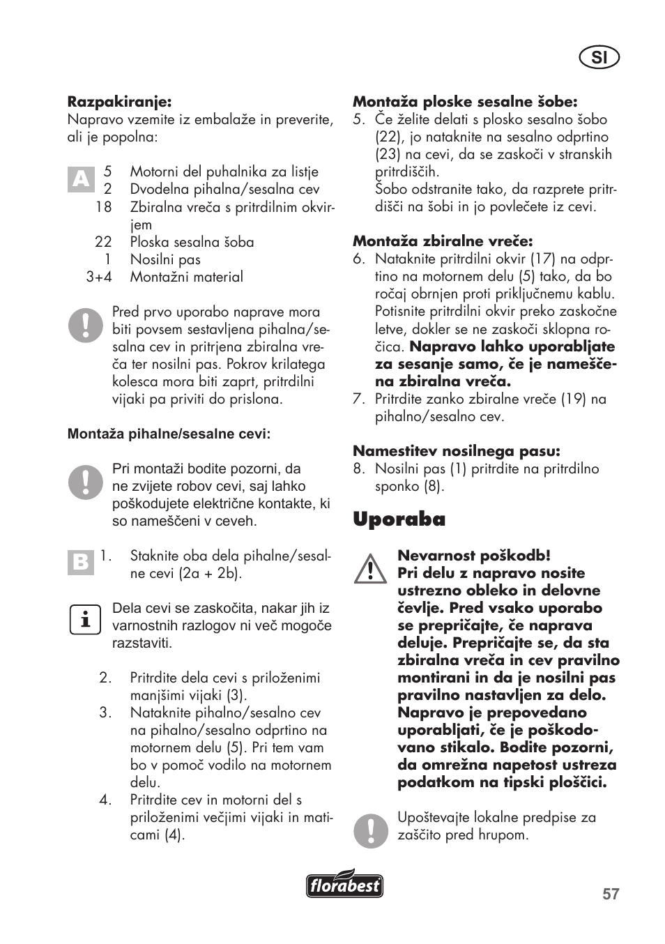 Uporaba | Florabest FLB 2500 A2 User Manual | Page 57 / 114