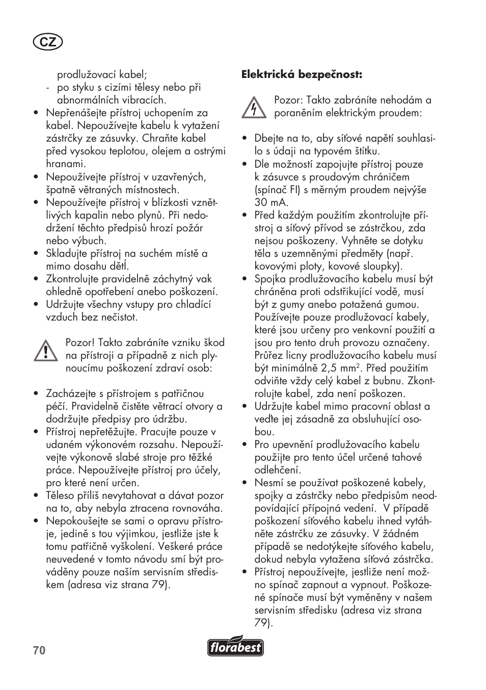 Florabest FLB 2500 A2 User Manual | Page 70 / 114