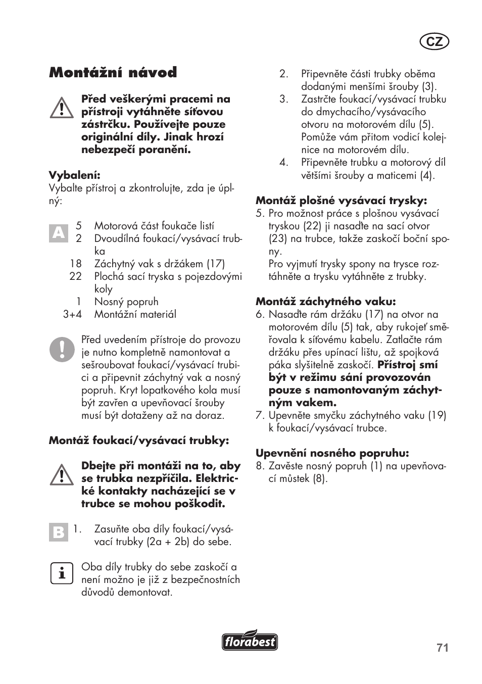 Montážní návod | Florabest FLB 2500 A2 User Manual | Page 71 / 114