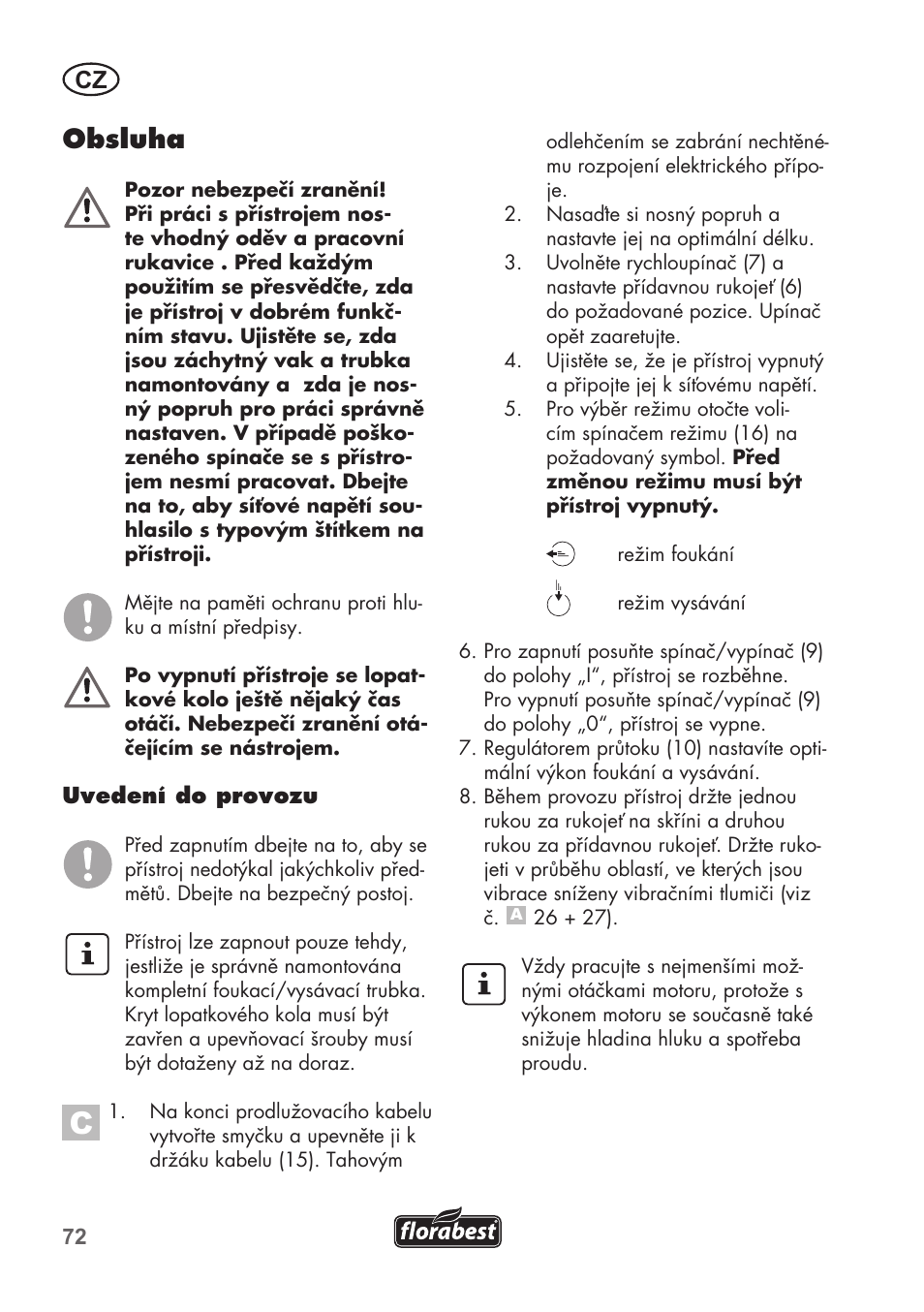 Obsluha | Florabest FLB 2500 A2 User Manual | Page 72 / 114