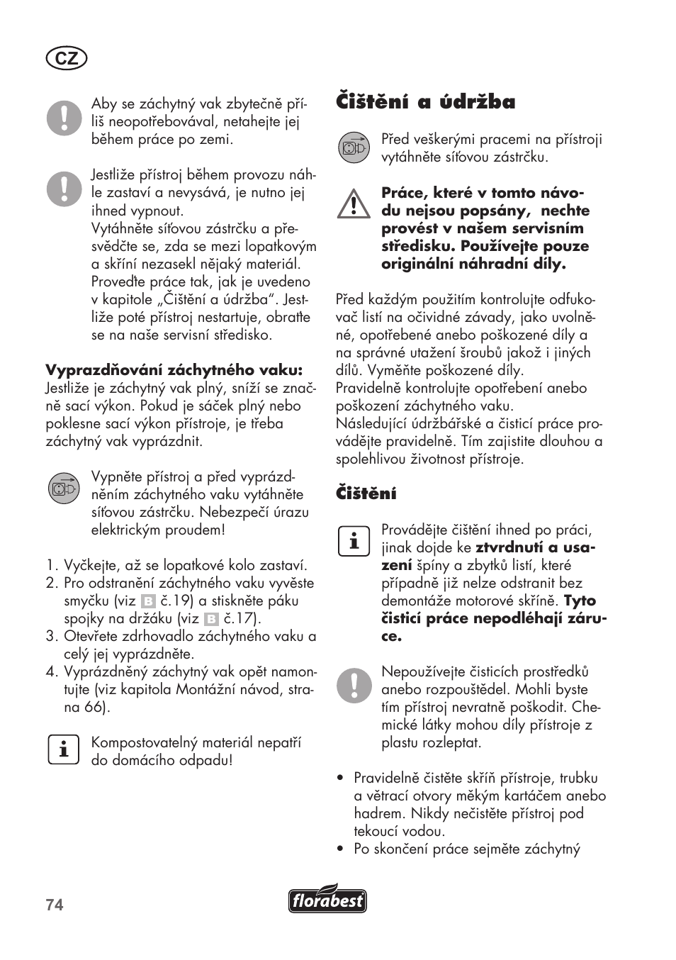 Čištění a údržba | Florabest FLB 2500 A2 User Manual | Page 74 / 114