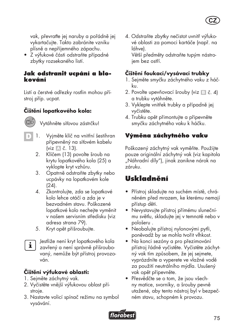 Uskladnění | Florabest FLB 2500 A2 User Manual | Page 75 / 114
