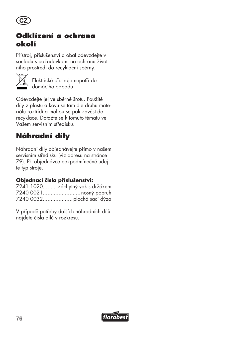 Odklízení a ochrana okolí, Náhradní díly | Florabest FLB 2500 A2 User Manual | Page 76 / 114