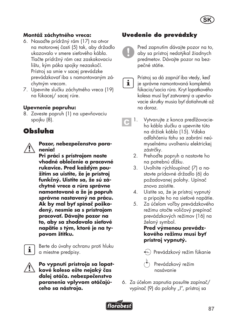 Obsluha | Florabest FLB 2500 A2 User Manual | Page 87 / 114