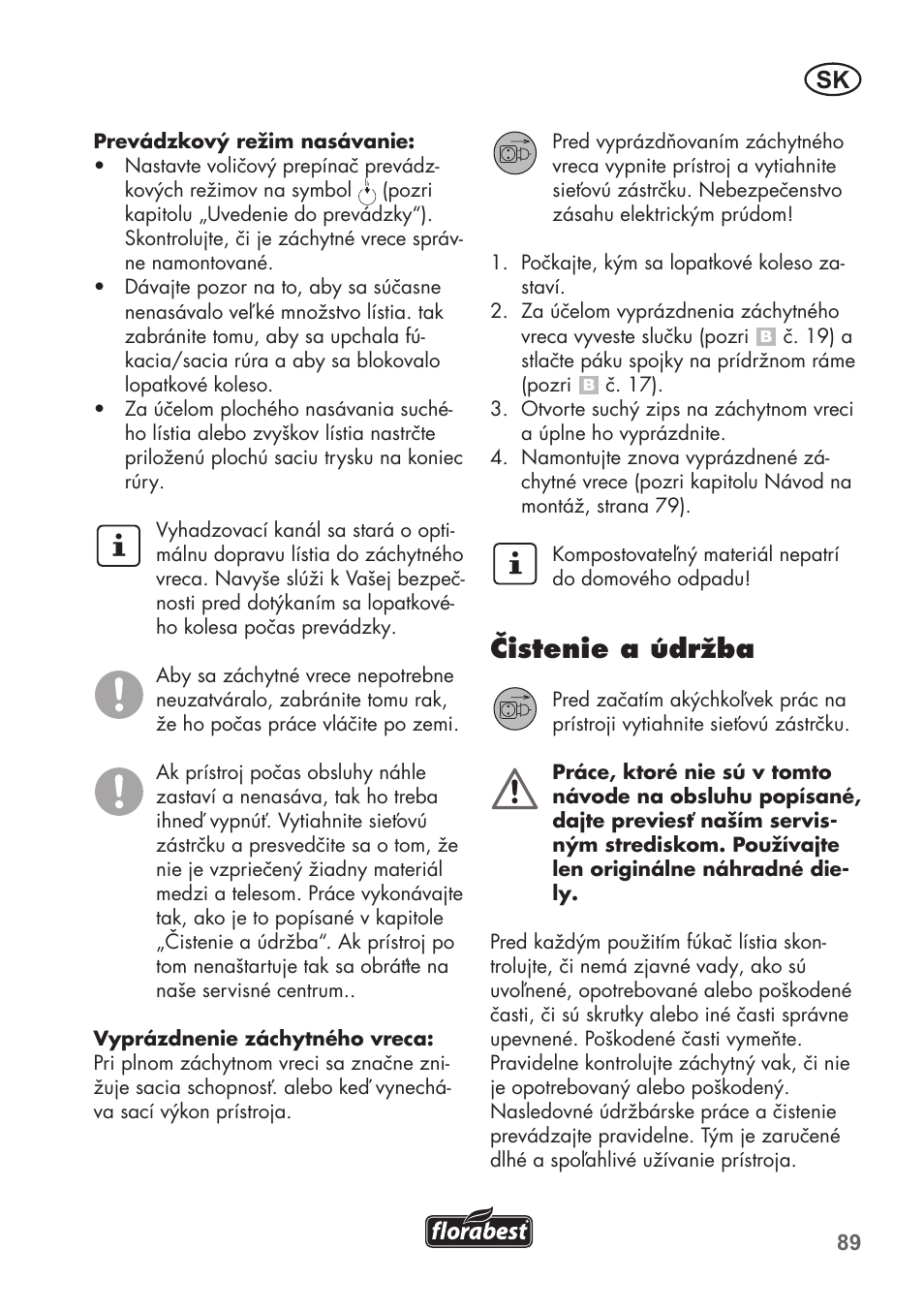 Čistenie a údržba | Florabest FLB 2500 A2 User Manual | Page 89 / 114