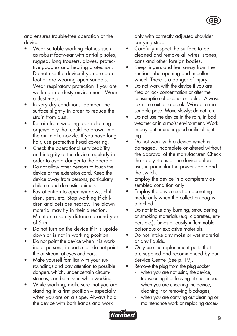 Florabest FLB 2500 A2 User Manual | Page 9 / 114