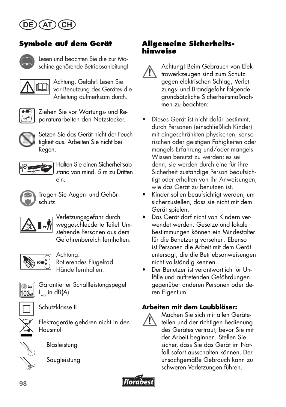 De at ch | Florabest FLB 2500 A2 User Manual | Page 98 / 114