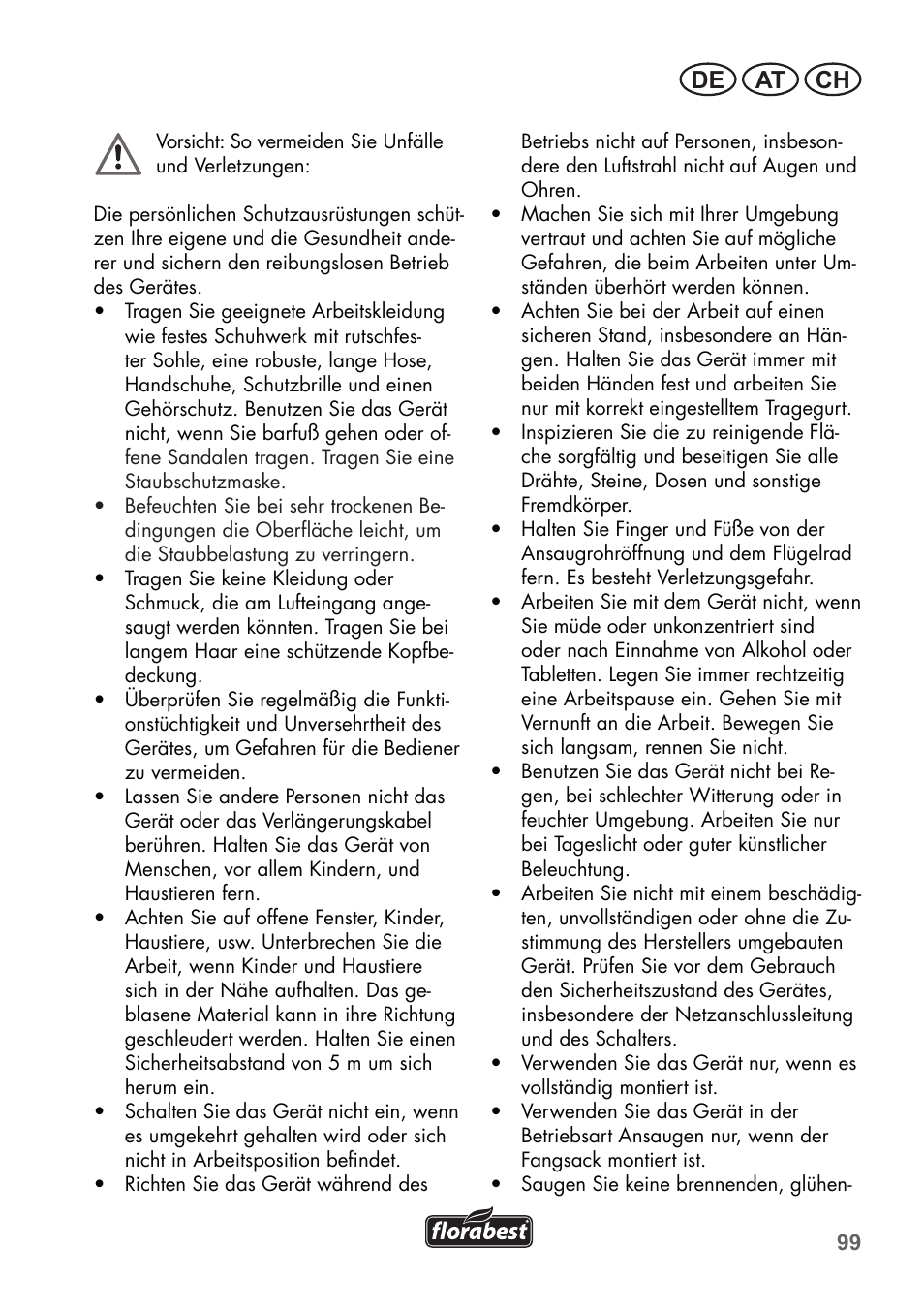 De at ch | Florabest FLB 2500 A2 User Manual | Page 99 / 114