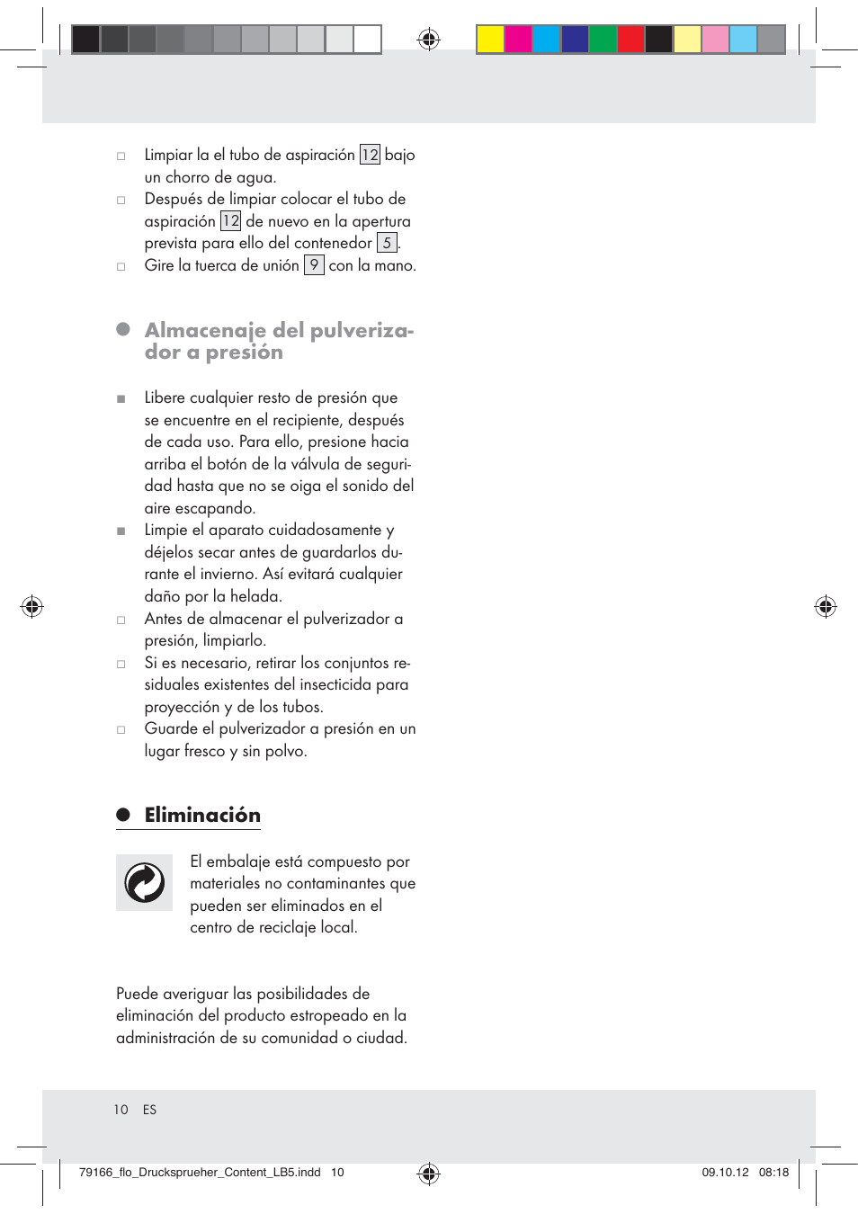 Almacenaje del pulveriza- dor a presión, Eliminación | Florabest Z31339 User Manual | Page 10 / 35