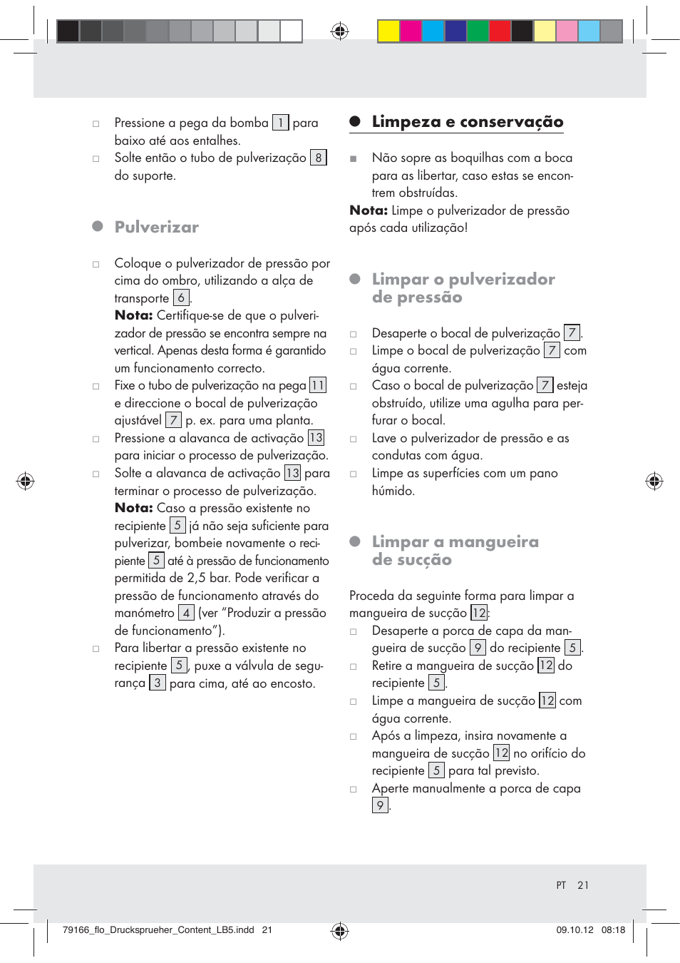 Pulverizar, Limpeza e conservação, Limpar o pulverizador de pressão | Limpar a mangueira de sucção | Florabest Z31339 User Manual | Page 21 / 35