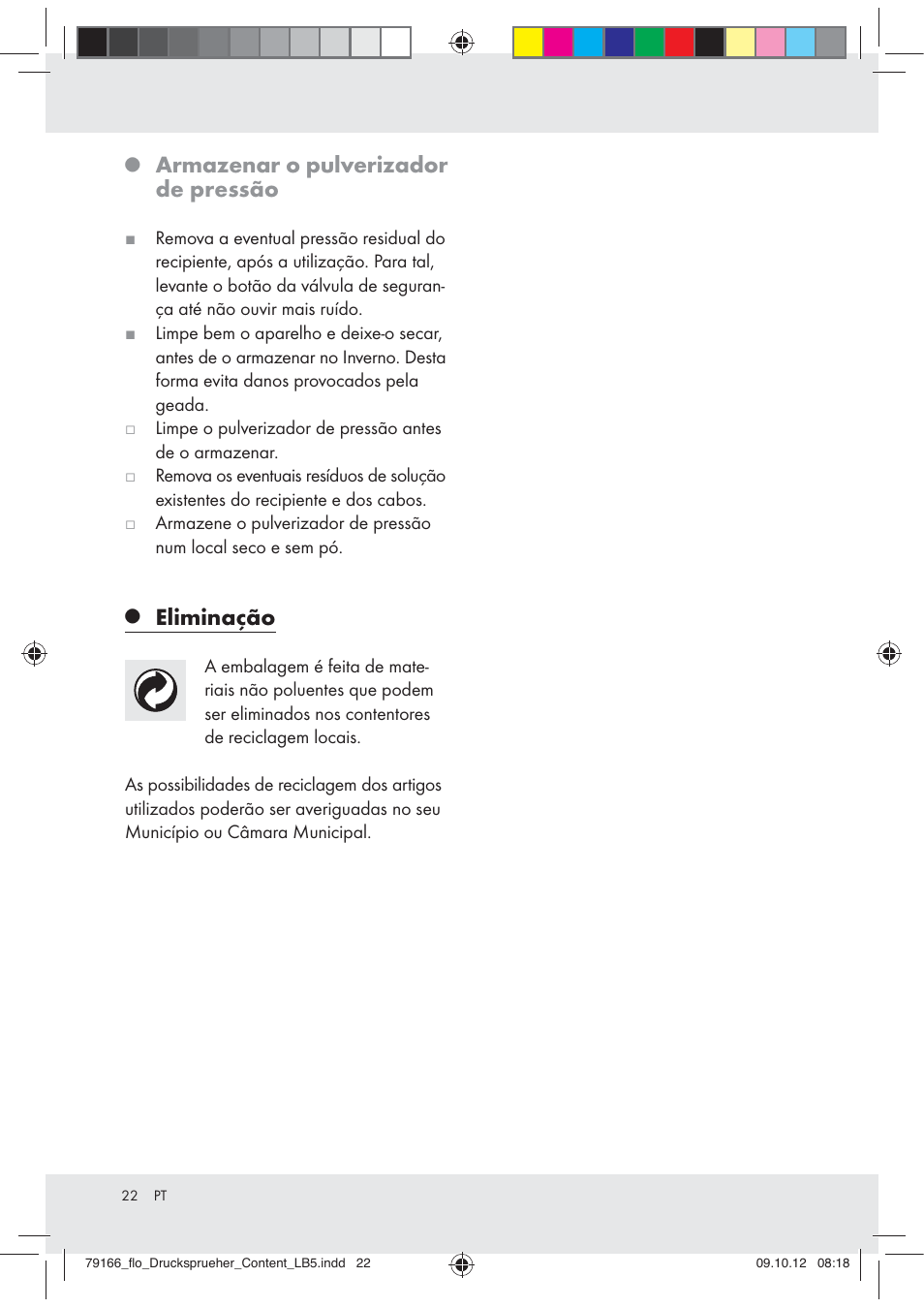 Armazenar o pulverizador de pressão, Eliminação | Florabest Z31339 User Manual | Page 22 / 35