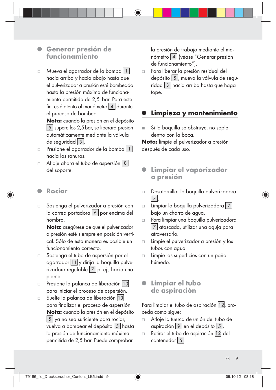 Generar presión de funcionamiento, Rociar, Limpieza y mantenimiento | Limpiar el vaporizador a presión, Limpiar el tubo de aspiración | Florabest Z31339 User Manual | Page 9 / 35