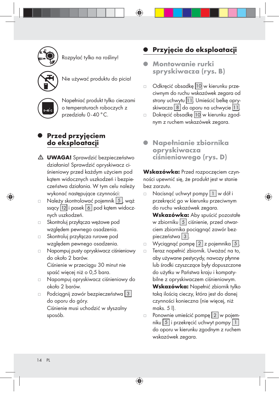 Przed przyjęciem do eksploatacji, Przyjęcie do eksploatacji, Montowanie rurki spryskiwacza (rys. b) | Florabest Z31339 User Manual | Page 14 / 46