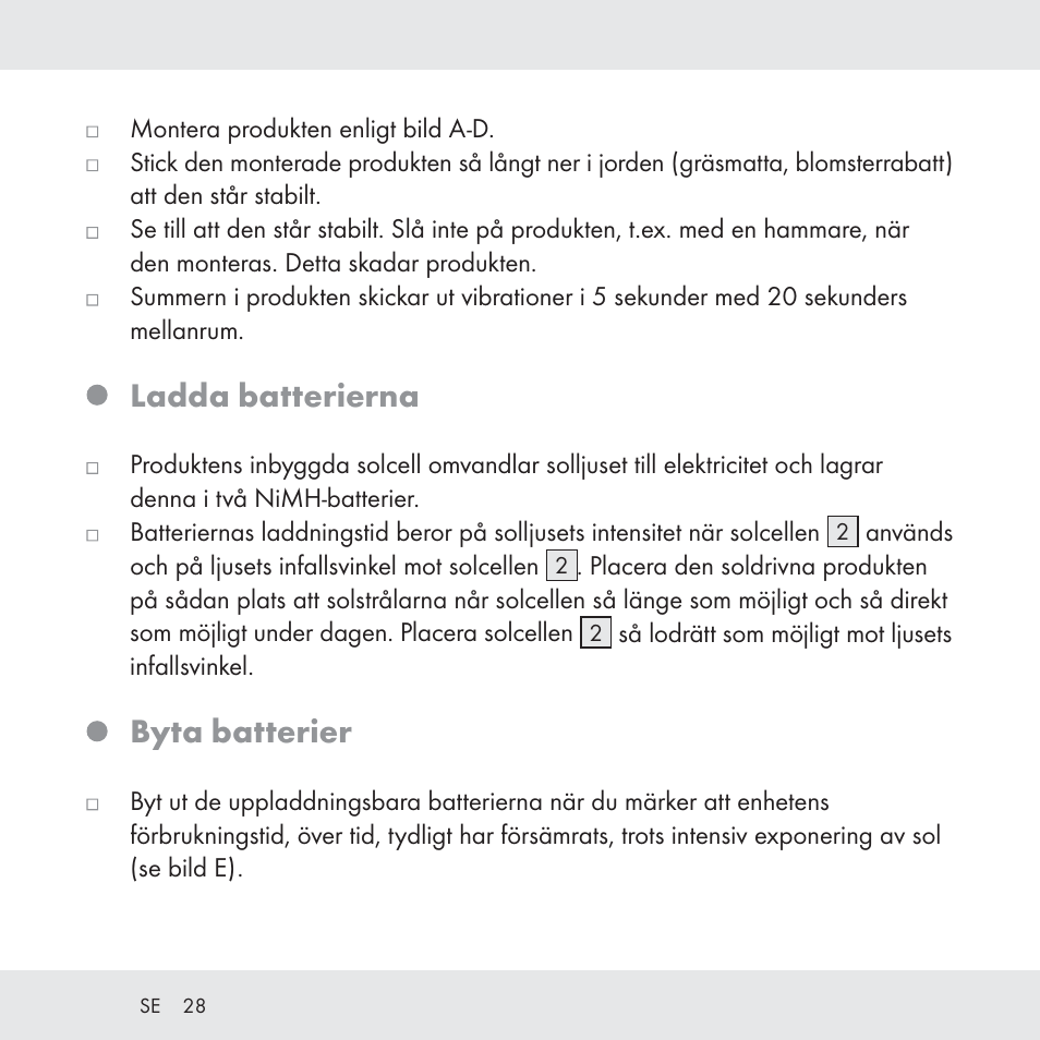 Ladda batterierna, Byta batterier | Florabest Z31049 User Manual | Page 28 / 64