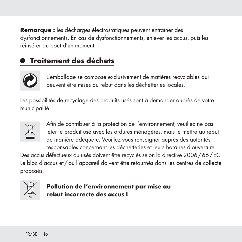 Traitement des déchets | Florabest Z31049 User Manual | Page 46 / 64